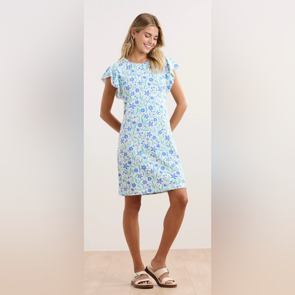 Hatley - Carlie Dress - Painted Flowers Floral Blue and Green Dress